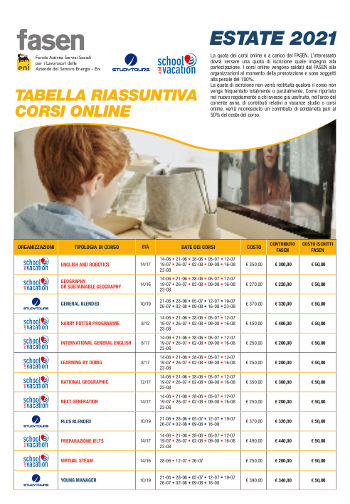 Tabella corsi online 2021