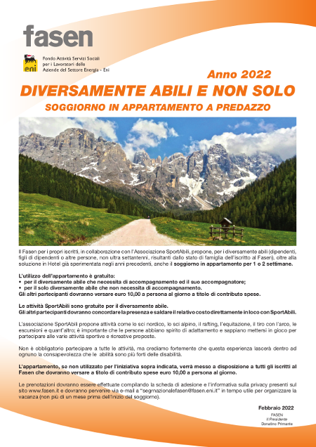 VACANZE E ATTIVITÀ PER DIVERSAMENTE ABILI > IL FASEN A SOSTEGNO DELLE FAMIGLIE