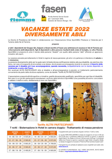 VACANZE E ATTIVITÀ PER DIVERSAMENTE ABILI > IL FASEN A SOSTEGNO DELLE FAMIGLIE